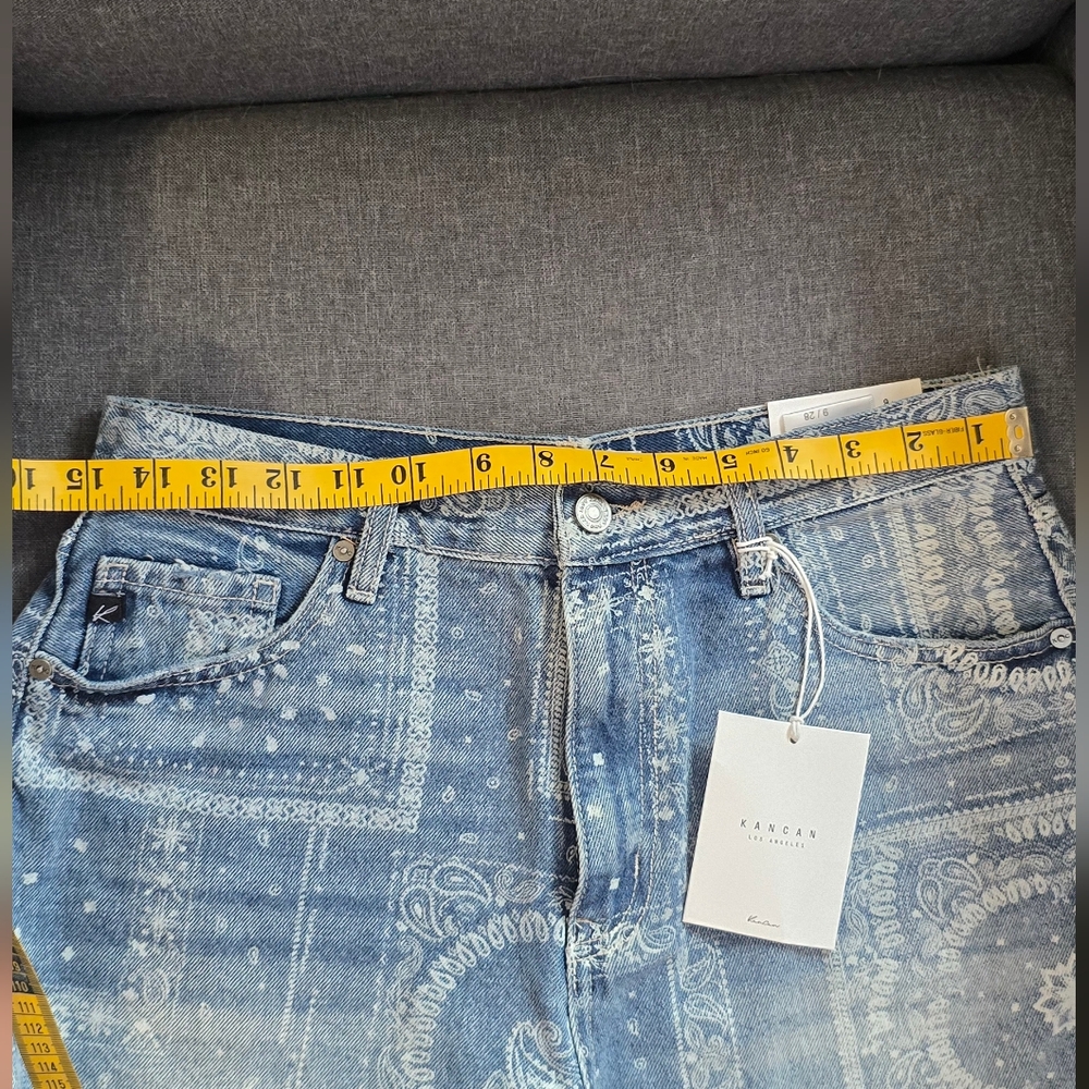 KanCan Light Blue Patterned Jean Shorts 3" - Picture 3 of 6